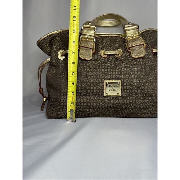 Brown And Gold Dooney and Bourke Small Print chiara tote Handbag Purse - Picture 7 of 11